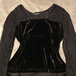 WOMENS BOSTON PROPER VELVET AND LACE TOP